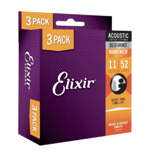 Elixir Strings Nanoweb 80/20 Bronze Acoustic Guitar String .011-.052 Custom Light 3-pack