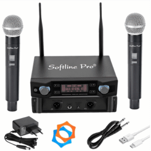Softline Pro UHF Dual Wireless Microphone System – 30m Range, 8H Battery, XLR Output, Type-C Charging – Ideal for Singing, Karaoke, Churches & Live Shows (SP DUHF 300)