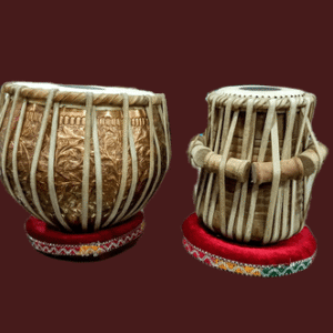 Tabla Jodi | Copper Designer Bayan & Sheesham Tabla | Banarsi Pudi & Bambaya Badhi (leather belt)
